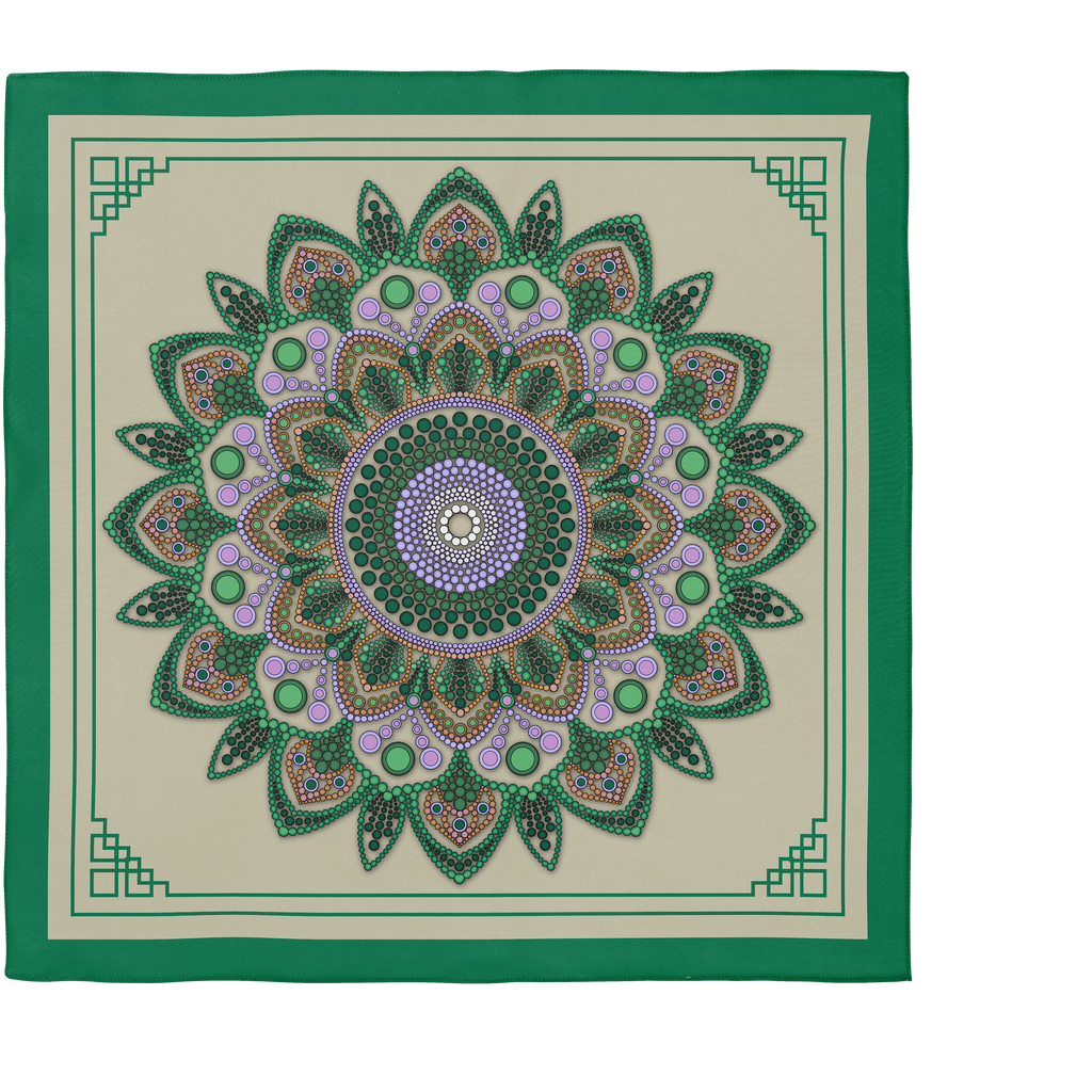 Emerald Mandala on Beige Silk Scarf 90