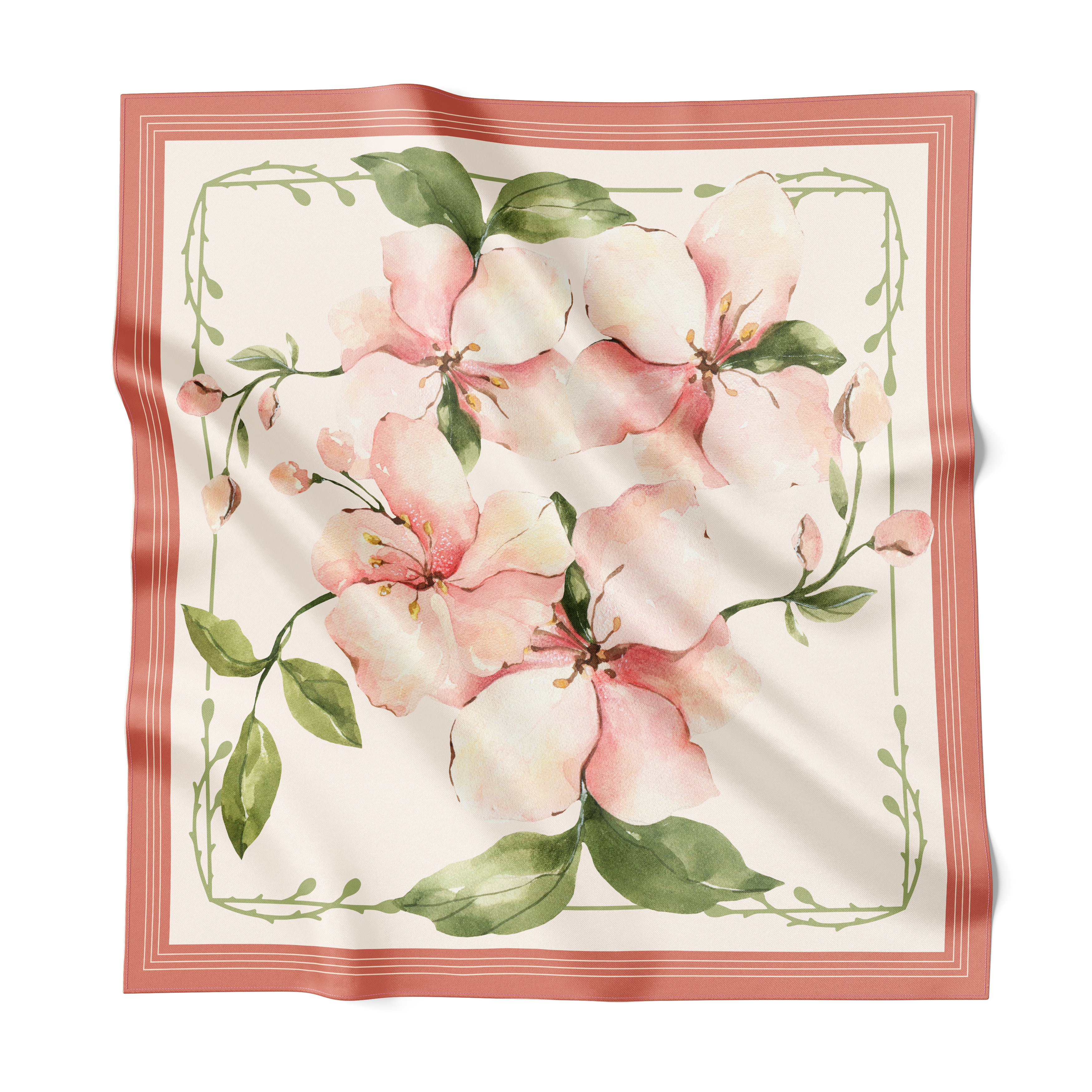 Apple Blossom Floral Silk Scarf 90