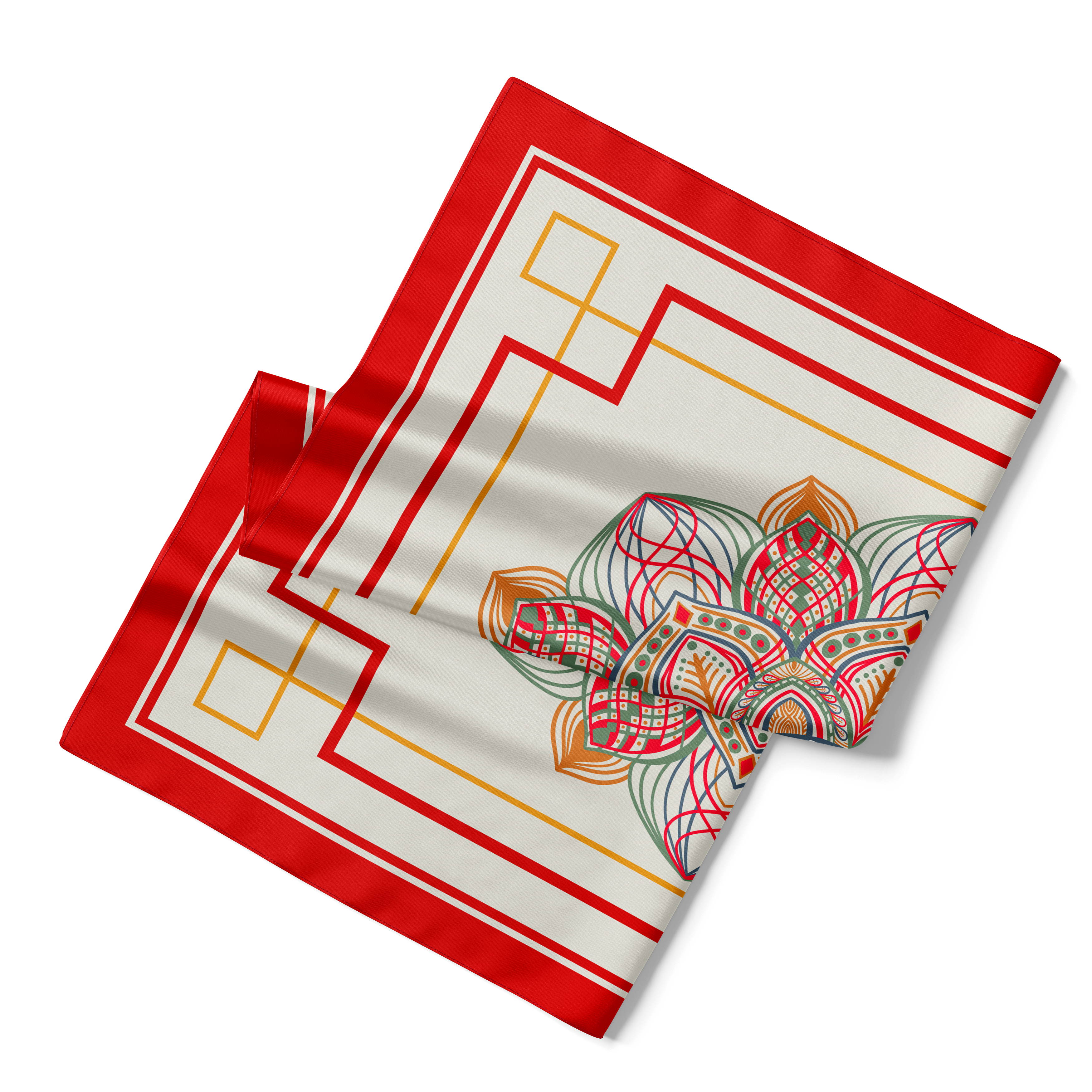 Crimson Mandala Silk Scarf 90