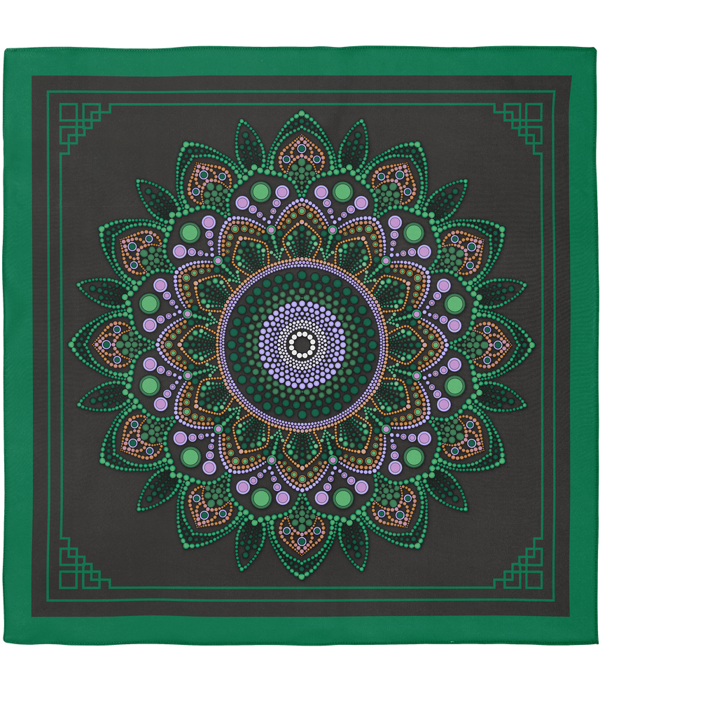 Emerald Mandala on Black Silk Scarf 90