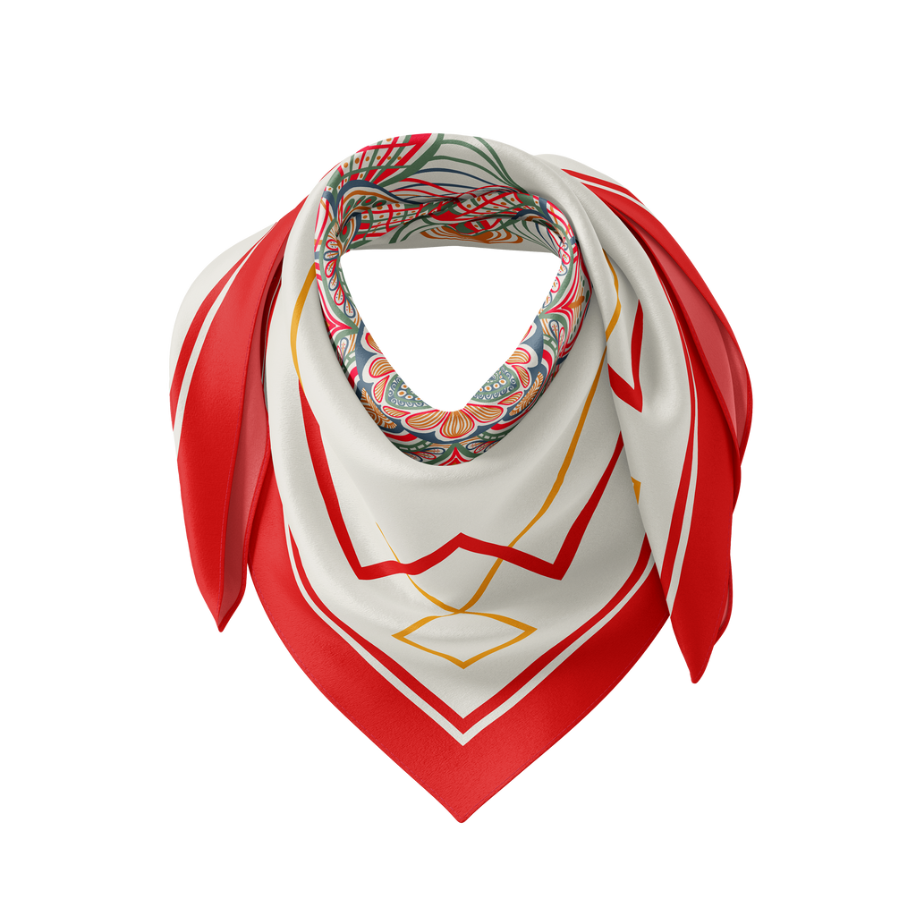 Crimson Mandala Silk Scarf 90