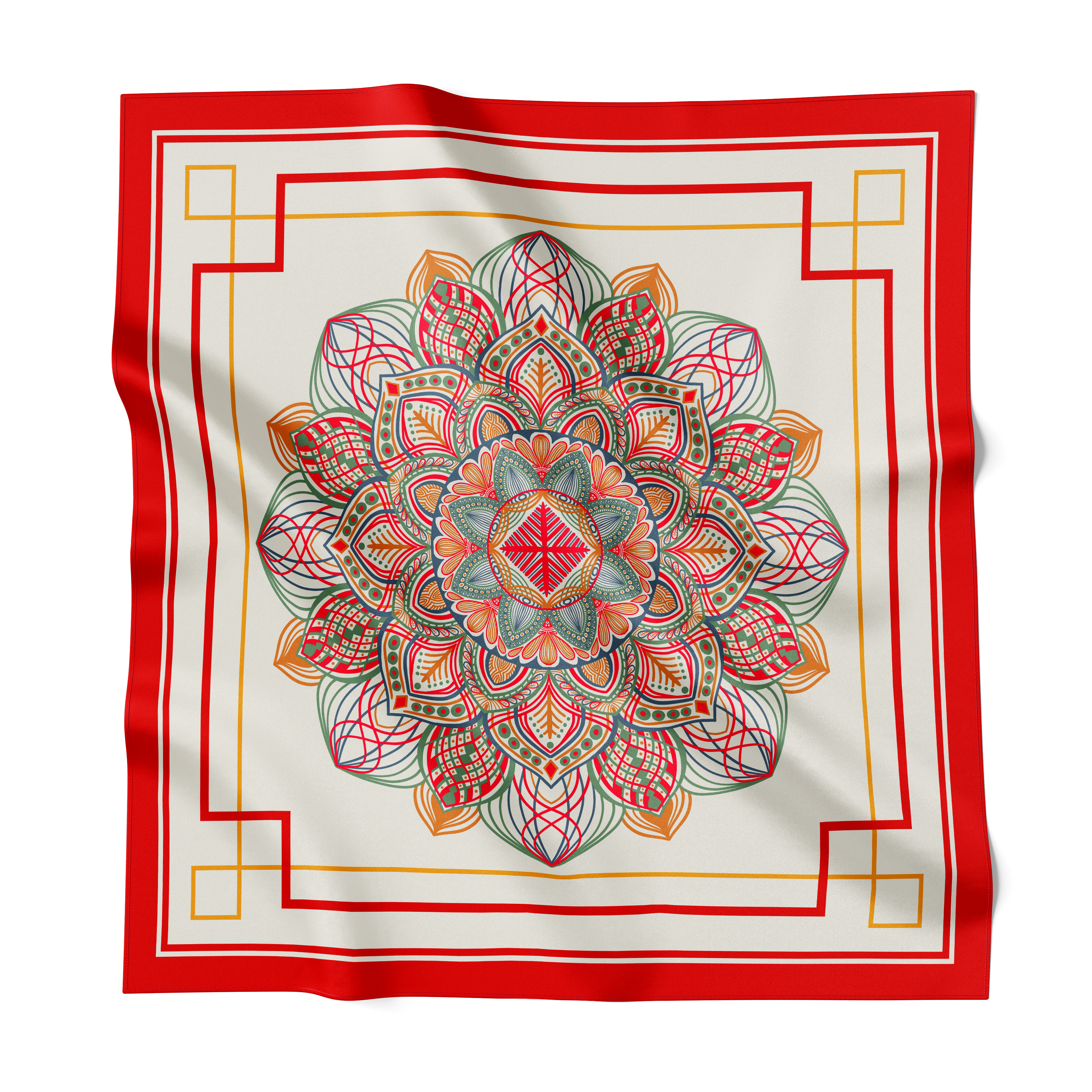 Crimson Mandala Silk Scarf 90