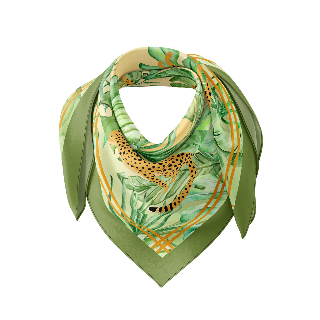 Cheetah Green Silk Scarf 90