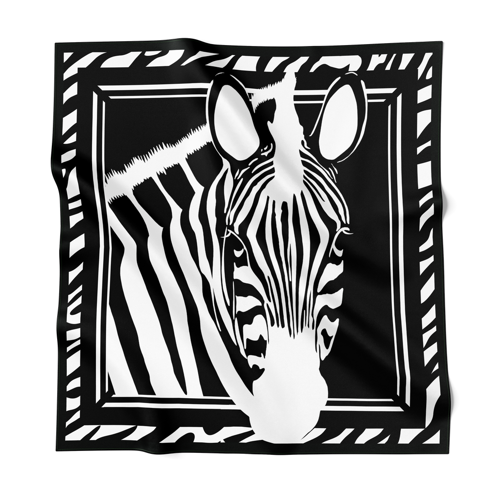 Zebra Head Black and White Silk Scarf 90