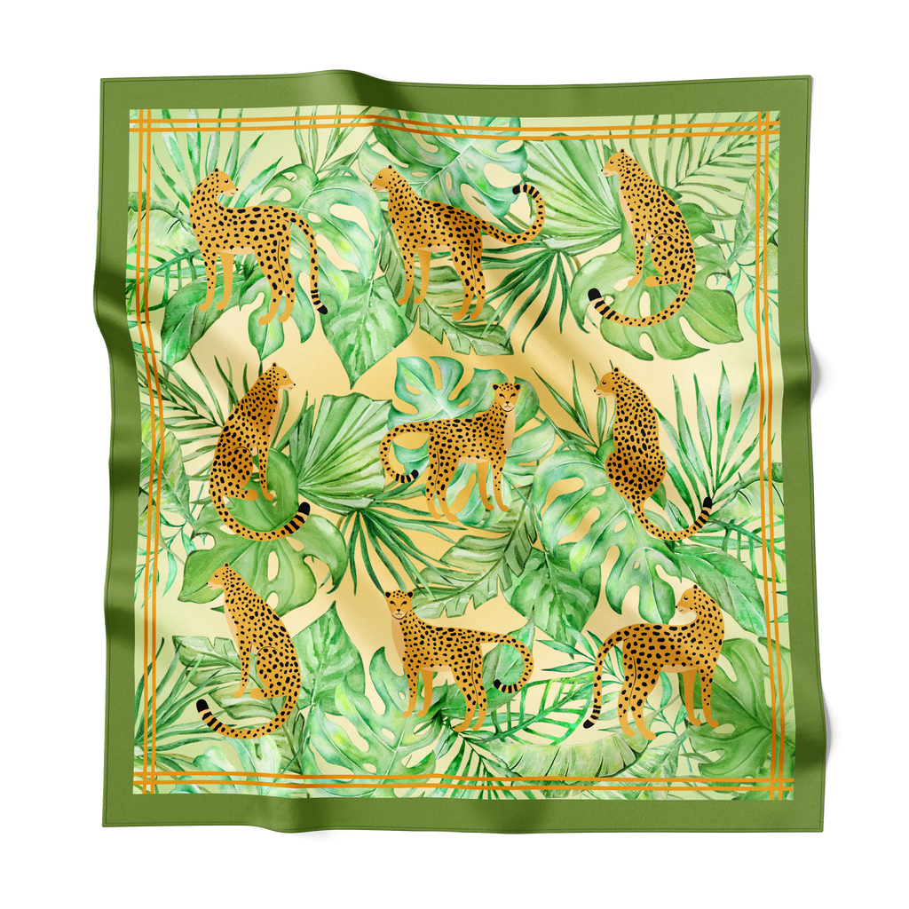 Cheetah Green Silk Scarf 90