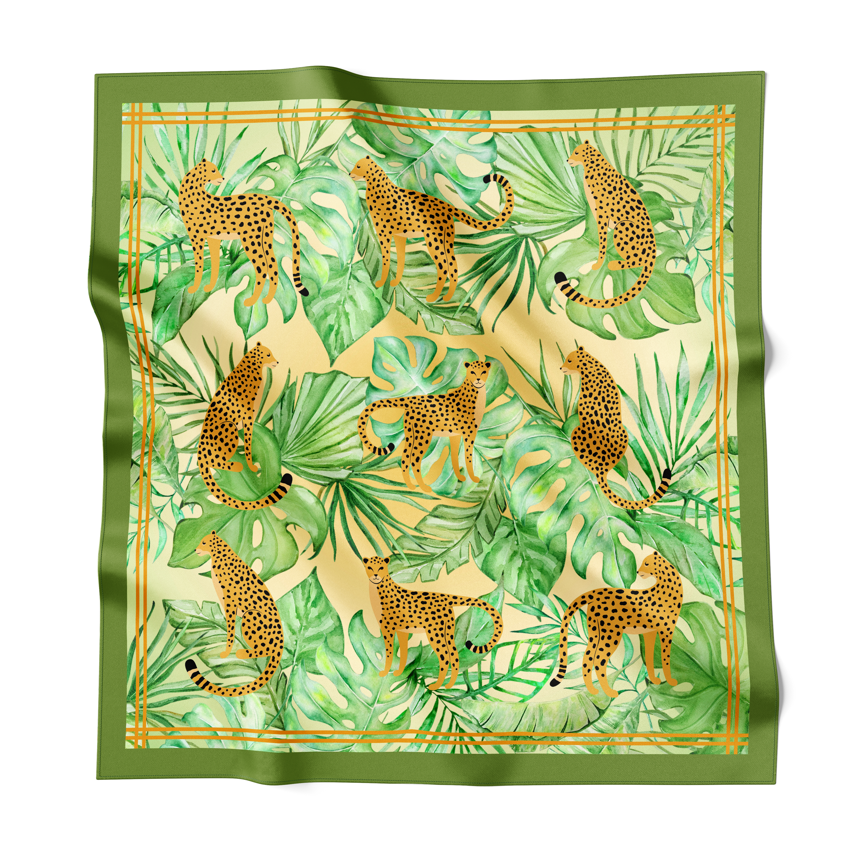 Cheetah Green Silk Scarf 90