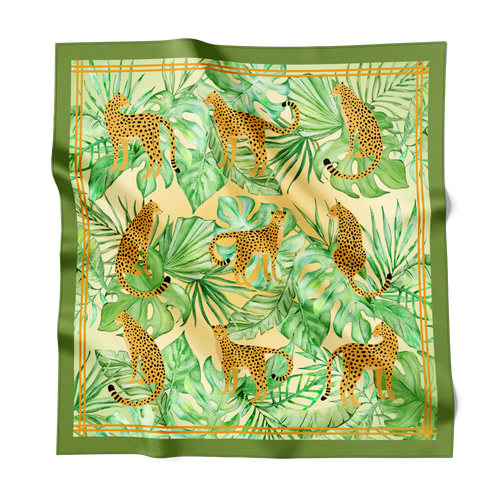 Cheetah Green Silk Scarf 90